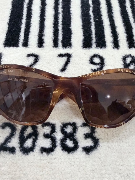 Balenciaga BB0097S 003 BROWN All Over Logo Modern Cat Eye Unisex Sunglasses